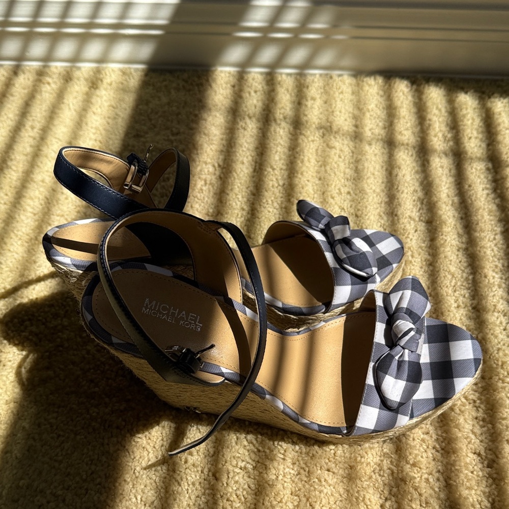 Michael Kors Black and White Gingham Wedges